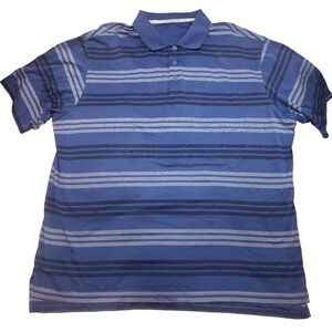 Adidas Mens Blue Striped Golf Polo Shirt Short Sleeve Performance Polyester 4959